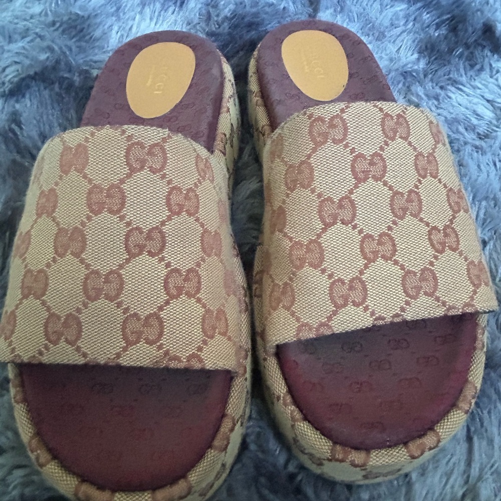 Gucci Brown and Tan Slide Sandals
